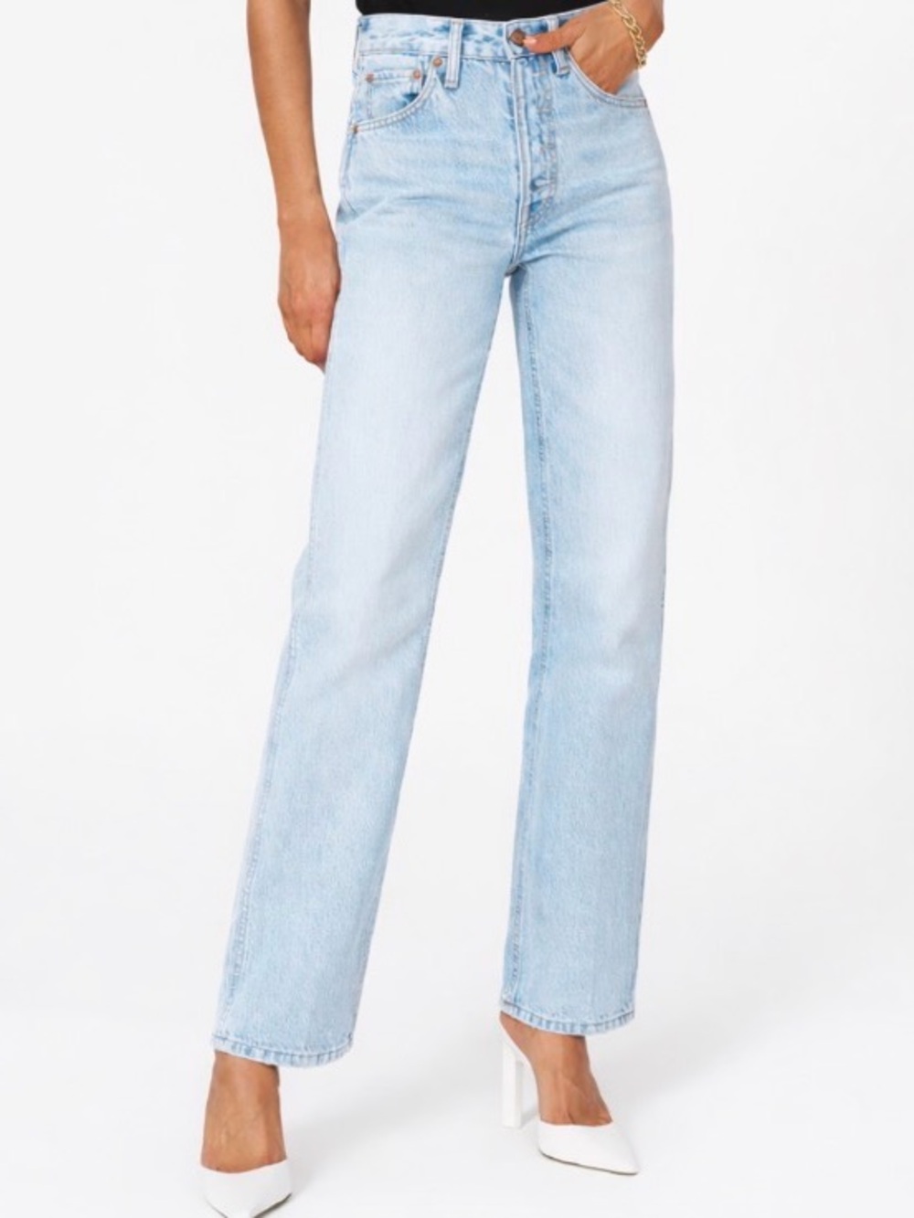 RE/DONE Light Wash Straight Leg Jeans High Rise Button Fly Blue Size 25 - Picture 1 of 9